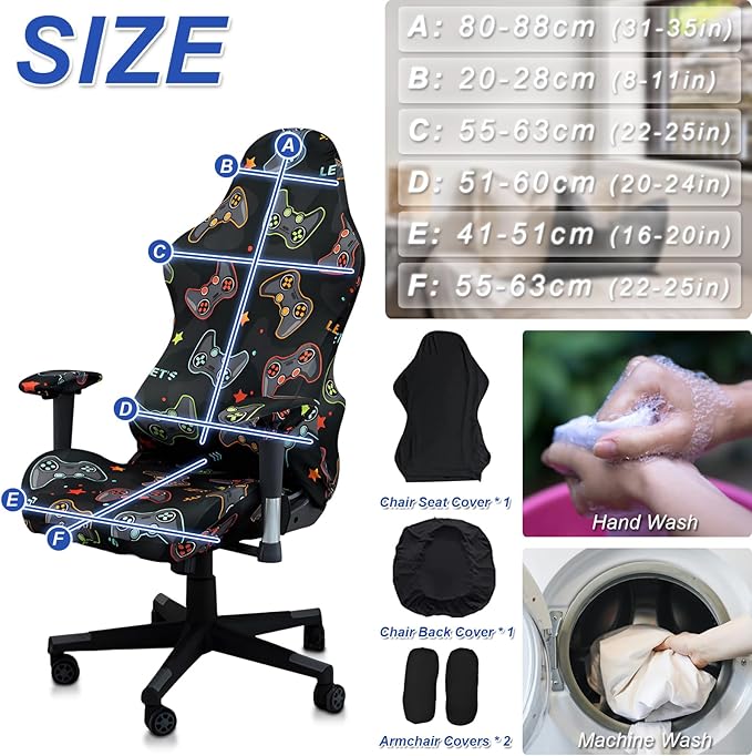 Gaming Chair Covers Slipcovers, 3D Printing Stretchable Elastic Computer Reclining Gaming Chair Seat Cover with Armrest Cover (No Chairs)(A)
