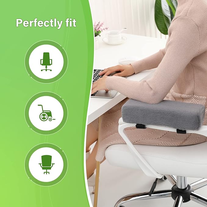 LargeLeaf Plush Dark Gray Office Chair Gaming Chair Armrest Cushions Elbow Pillow Pressure Relief 2-Piece Set of Chair