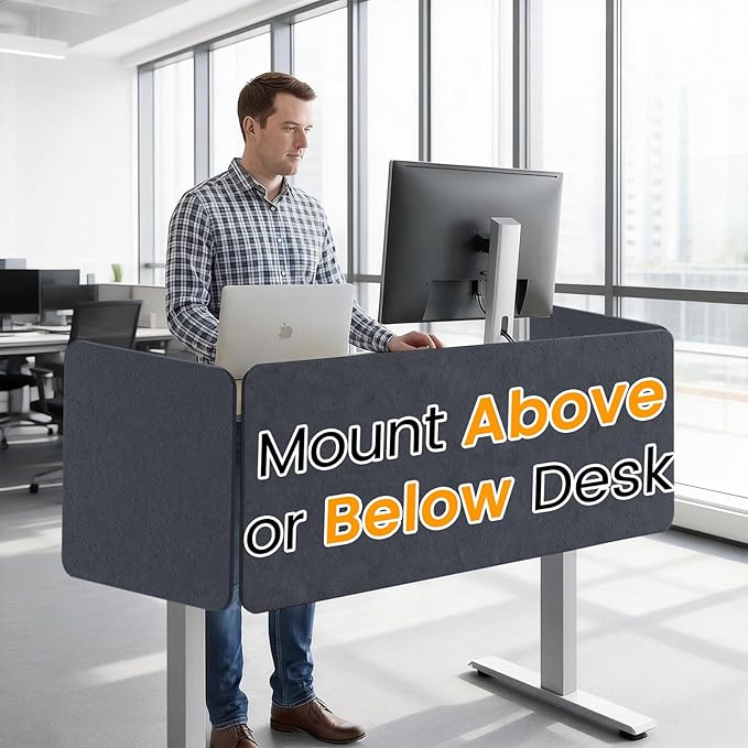 Desk Divider, Clamp On Felt Desk Privacy Panels, Acoustic Sound Absorbing Desk Partition for Office Desk, Reduce Distractions, Dark Gray, 3 Pack, 24 x 24 in and 24 x 48 in