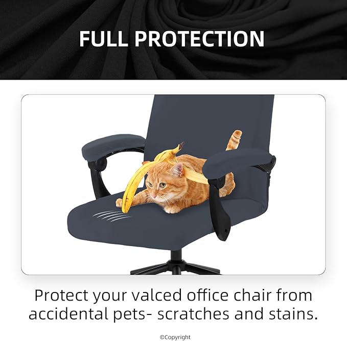 Stretch Computer Office Chair Cover with Armrest Covers Durable Zipper Universal Washable Removable Spandex Rotating Boss Chair Slipcovers Anti-dust Soft Desk Chair Seat Protector, Dark Gray