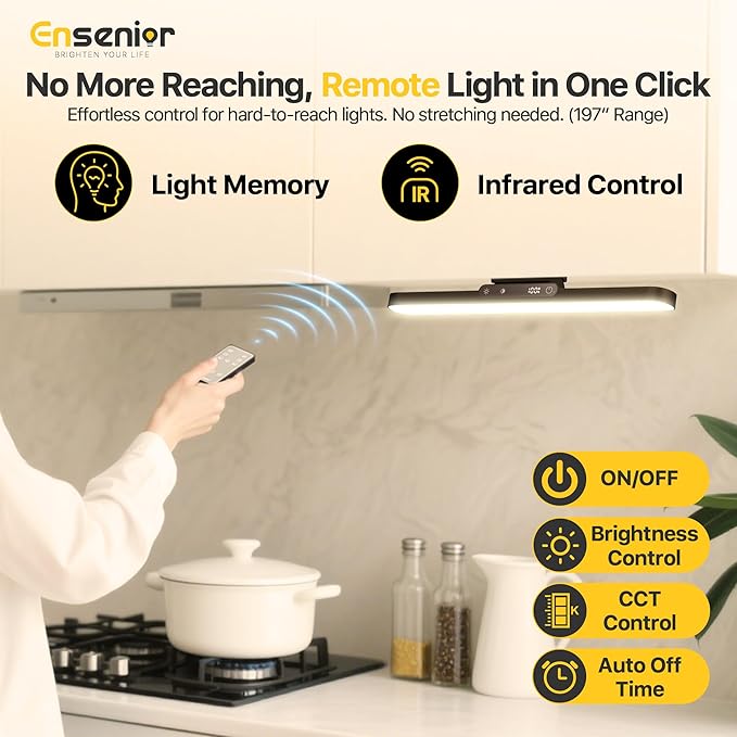 Upgraded Under Cabinet Lights Wireless, 2500mAh Rechargeable Battery Operated Lights with Digital Display, 130° Rotatable Magnetic Light Bar, Remote Control Dimmable Stick On Light for Mirror School