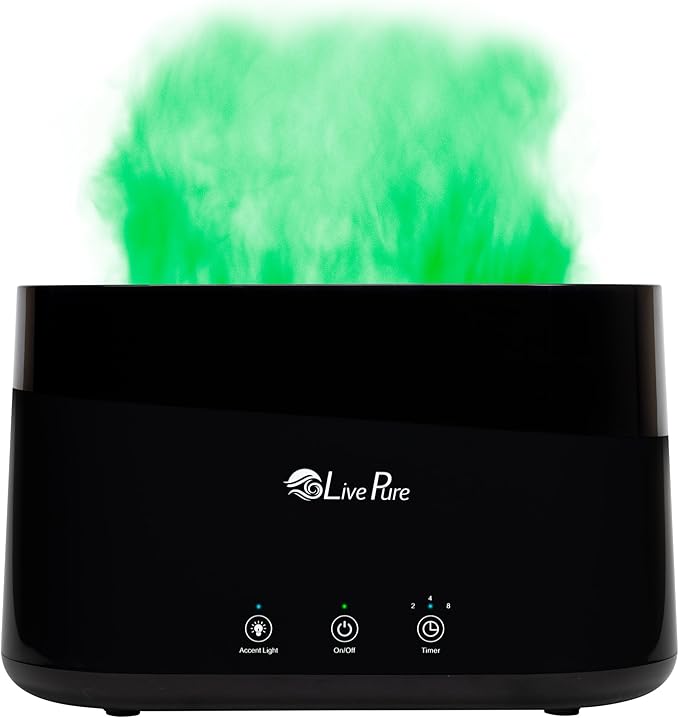 LP300HUM LivePure Aqua Flame Ultrasonic Humidifier (0.19 Gal)- Vibration Technology Humidifier with Essential Oil Diffuser – Mini Portable Cute Design for Personal Use, Dorm Rooms, & Desks - Black