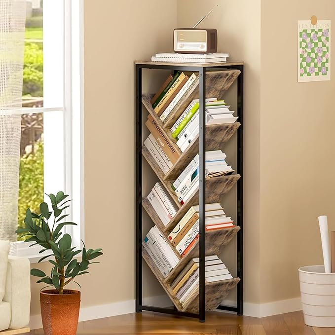 Cutogxon Tree Bookshelf - 9 Tier Floor Standing Bookshelf for Hardcover Books, Small Bookshelf for Small Spaces Wooden Book Storage Organizer Shelves for Bedroom Living Room