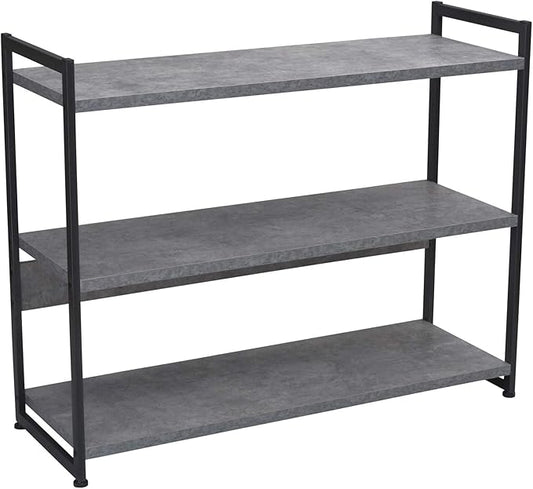 Household Essentials Jamestown Wide 3 Shelf Open Storage Bookshelf Rustic Slate Concrete and Black Metal
