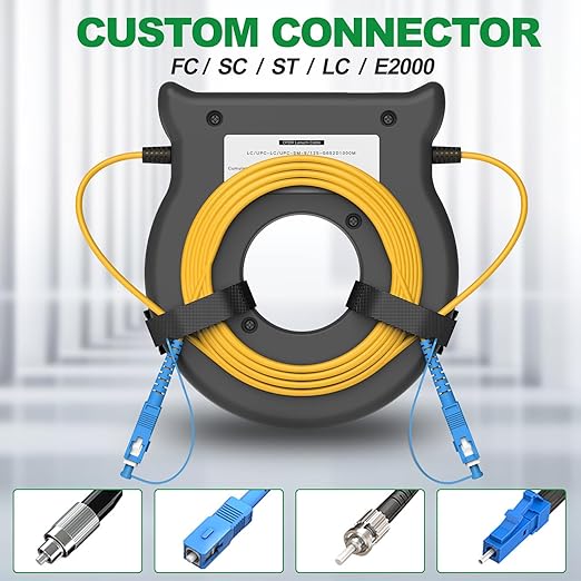 KOMSHINE OTDR Launch Cable Box Patch Cord Fiber Ring Single Mode SM 500M Dead Zone Eliminator 9/125um Fiber Launch Cable Extension Cords Used with Fiber Optic OTDR (SC/UPC-LC/UPC)