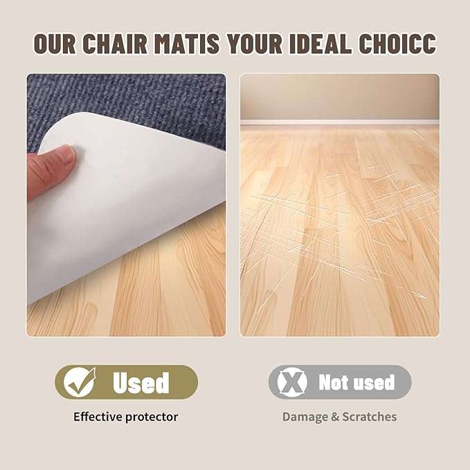 Office Chair Mat - for Hardwood Floors, Large Non-Slip Easy-Clean Floor Protection Blanket (Grey, “55 x 35in”).