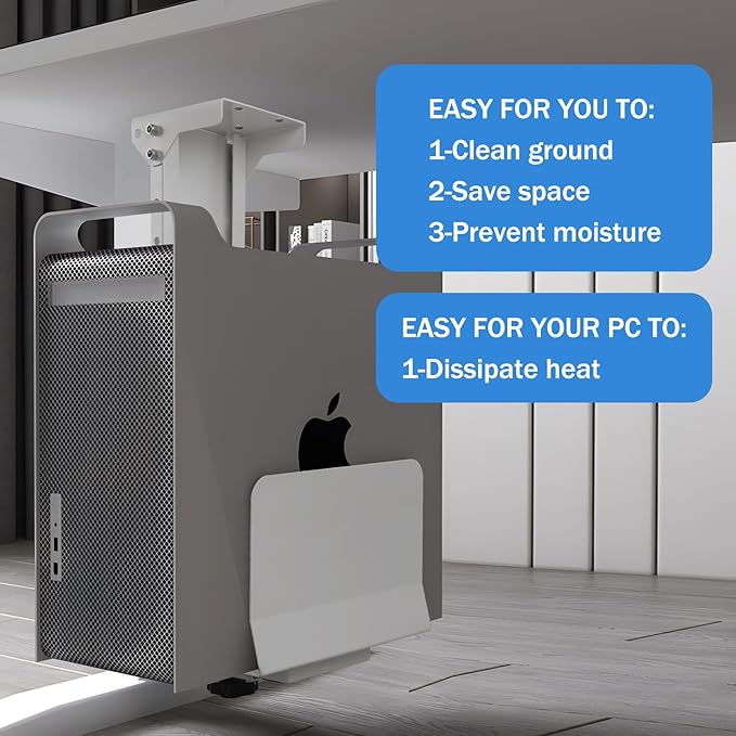 Heavy Duty Computer Wall Mount PC Case - Upgraded, Also Great for PC Mount Under Desk - Height Adjustable from 11" to 21", Width Adjustable from 5.5" to 9.8", Computer Tower Under Desk Home Office