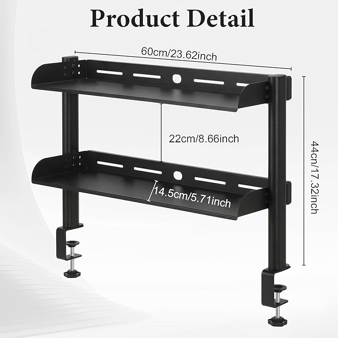 24-Inch Clamp On Desktop Shelf, 2-Tier Office Desk Organizer, Extended Compact Desk Shelf for Home Workspace, Study Room, and Gaming Accessories Storage