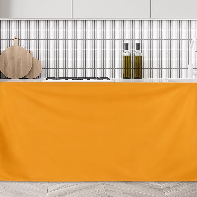 uxcell Cabinet Curtains, Dust Proof Privacy Drape Short Curtain, Hook & Loop Under The Desk Skirt for Kitchen Bathroom Closet Storage Room (35.4" W x 27.6" H, Khaki)