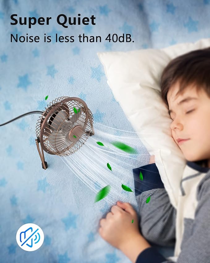 Zuvas Desk Fan Quiet Small USB Fan 360° Rotation Portable Table Fan 2 Speed Mini Personal Fan Air Cooling Electric Fan for Home Office Bedroom Travel Camping, 4 inch Bronze
