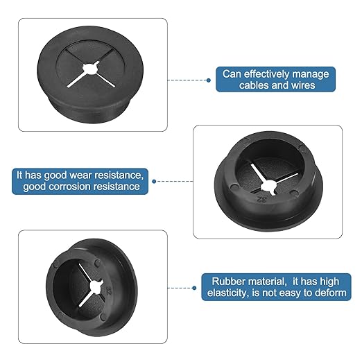 uxcell 6 Pcs Cable Cord Grommet, 1-1/4 Inch (32mm) Desk Grommet Flexible Rubber Grommets Wire Hole Cover Pass Through for Office Computer Desk Wire Organizer, Black