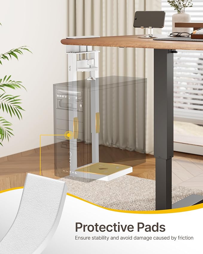 monTEK 66 LBS Heavy-Duty Ventilated Under Desk PC Mount, Adjustable No-Drill PC Mount with Protective Pads,16.1"-25.6" H, Ideal for Office Home Classroom, White