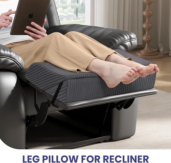 idee-home Recliner Leg Rest Cushion, Recliner Footrest Extender Pillow with Removable Corduroy Cover, 2 in 1 Foldable Ergonomic Foot Pillow Back & Lumbar Support Cushion for Bed Sofa Couch, Dark Grey