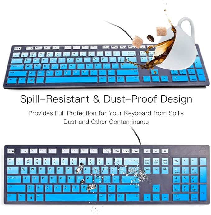 Keyboard Cover Skin for Dell KM636 Wireless Keyboard & Dell KB216 Wired/Dell Optiplex 5250 3050 3240 5460 7450 7050/Dell Inspiron AIO 3475/3670/3477 All-in-one Desktop Keyboard Protector, Ombre Blue