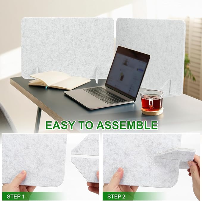 PATIKIL Desk Dividers 24" x 16", 1 Pack Desk Privacy Panel Freestanding Noise Reducing Partition Acoustic Panel with 2Pcs Support Feet for Testing Office Home Library, Light Gray Style A