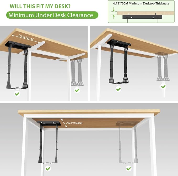KEEGH Heavy Duty Under Desk PC Mount Adjustable Under Desk Computer Mount Supports Up to 90 lbs PC Mount with Secure Locking for Standing Desk, Black