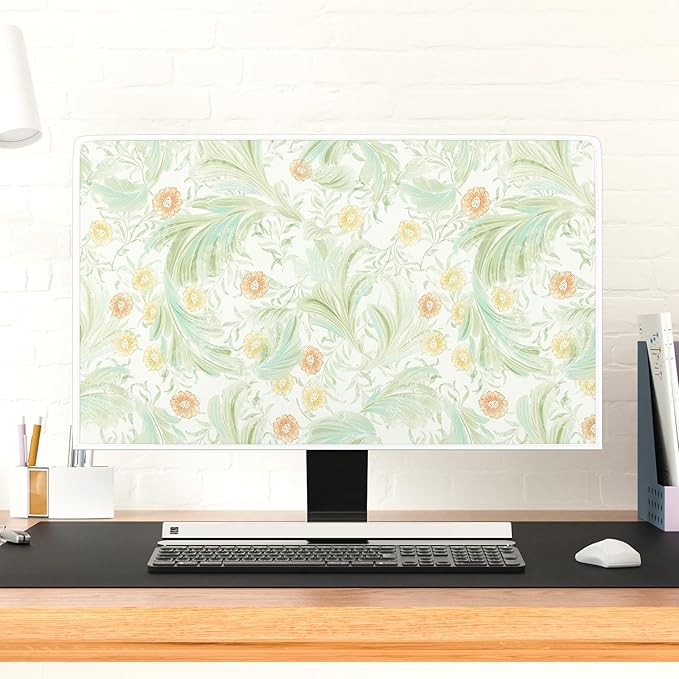 Wildflower Floral Computer Monitor Dust Covers 22, 23, 24, 25 Inch Flower Plant Waterproof Computer Monitor Cover Anti-Static Dustproof Protective Cover for LCD/LED/HD，Sage Green Plants