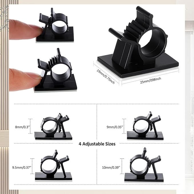 eBoot 100 Pcs Adhesive Cable Wire Clips Strong Cord Clips Wire Holders Cable Cord Straps Management Clamps Tie Holder for the Wall, Under Desk, Car, Office and Home
