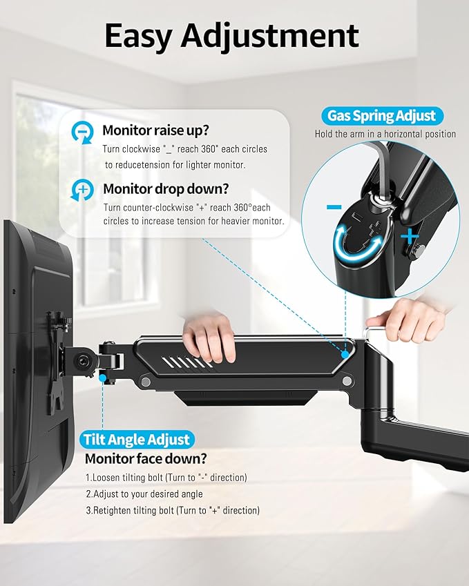MOUNTUP Single Monitor Wall Mount for Max 32 Inch Computer Screen, Fully Adjustable Monitor Arm, Wall Mount Monitors Holder Support 4.4-19.8lbs Display, VESA Bracket Fit 75x75mm, 100x100mm