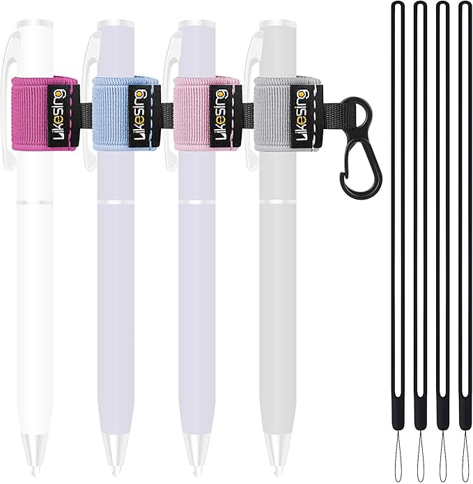 Likesing Pen Holder for Lanyard, 4 Set Elastic Retractable Pencil Holder with Silicone Lanyard Around Neck, Pen Leash for Nurses, Teachers, Waitres, Carpenters, Construction Workers(Light-color)