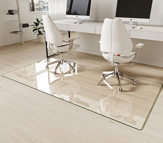 Koonmi Tempered Glass Chair Mat 40"x80" - Premium Office Chair Mat for Hardwood Floors & Low-Pile Carpet with 4 Non-Slip Pads - Thick Scratch-Resistant Surface