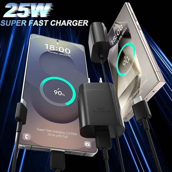 USB C Android Charger Fast Charging Cord, Super Fast Phone Chargers 8FT C to C Type Cable with 25W USBC Wall Block for Samsung Galaxy S26 S25 S24 Ultra Plus/S23/S22/S21/S20/Note 20/10, Black