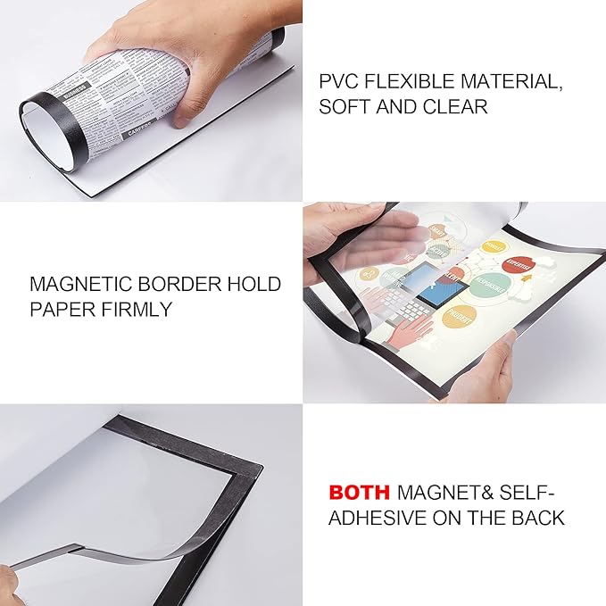 30 Pcs Magnetic Signs Holder, for 4" x 6" Letter, Sturdy PVC Magnet Document Holder, Magnet Picture Poster Frame, Can Self-Adhesive Wall/Door/Window or Magnetic for Refrigerator