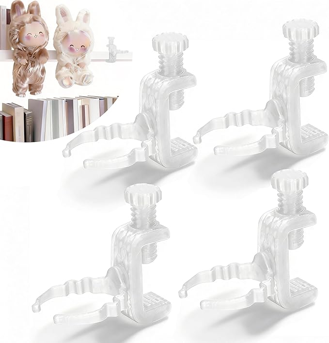 Floating Doll Holder compatible with POP MART Blind Box, Invisible Figure Display Clamp for Shelf Desk Edge, High-Resilience Resin S Type Fit 2-7" Small Dolls (4 Set, White) (Dolls Not Included)