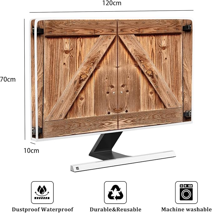 Vintage Wooden Gate Screen TV Dust Cover 50,51,52 Inch Barn Farmhouse Anti-Static LCD-Silky HD Panel Dust Protective Sleeve Compatible with Desktop and Home Hanging TV Protective