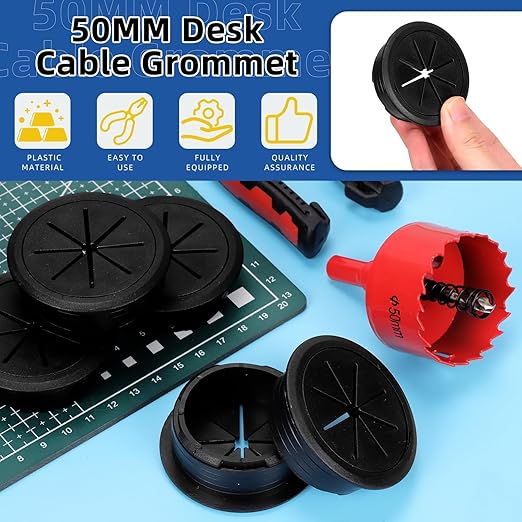 10Pcs Desk Grommet 2 inch/50m,Cable Grommet with Hole Saw & 15 Zip Ties,Desk Hole Grommet Desk Cord Hole Cover Desk Cable Grommet for Office Home Desk Table