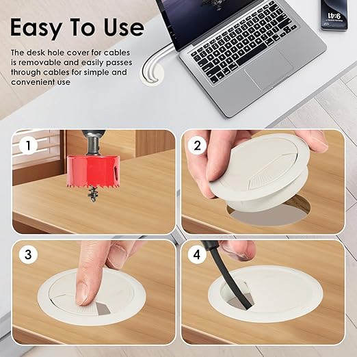 Desk Grommet 2 Inch (50 mm) 12 Pieces, Desk Hole Cover for Cables, Desk Wire Hole Insert, 2" Desk Hole Grommet, Cable Grommet, Desk Cord Hole Cover, Desk Cable Hole Cover with Hole Saw - White