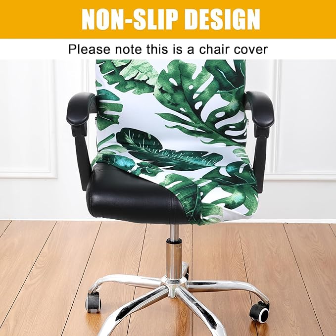 Smiry Stretch Printed Office Computer Chair Covers, Universal Desk Rotating Chair Slipcovers Removable Washable, Soft Fit Anti-Dust Spandex Protector Cover with Zipper, Green