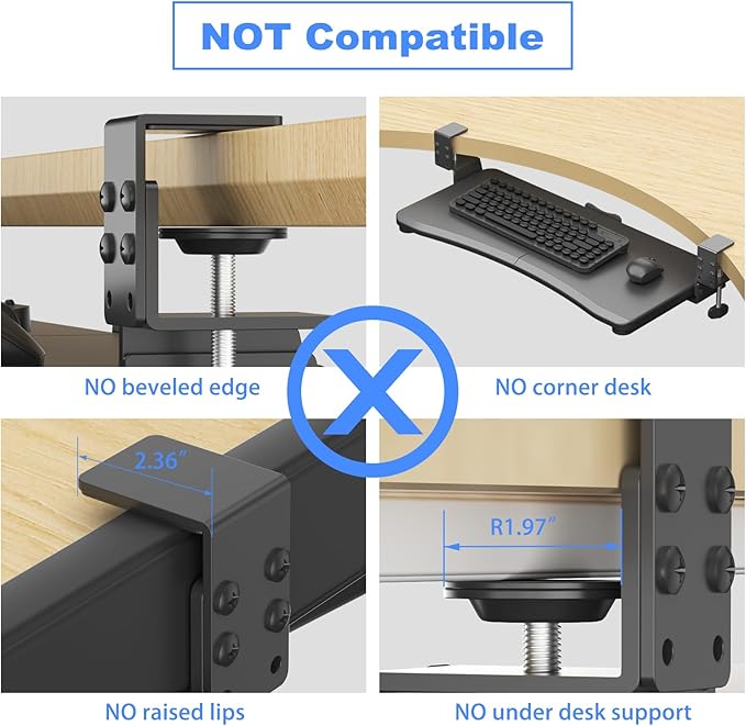 suptek Adjustable Keyboard Tray Under Desk - Slide Out with C Clamp Mount, Computer Keyboard & Mouse Tray, 25.6" (30.4" Including Clamps) x 11.8" Pull Out Computer Drawer for Typing, Black, DSF1PRO