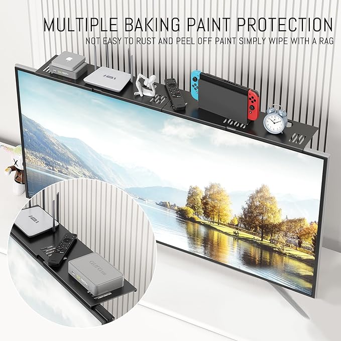 CABTE Adjustable Steel TV Top Shelf, Floating TV Stand, Universal Monitor Shelf for Soundbar, Game Console, Cable Box, Router Shelves (33.86X4.72inch)