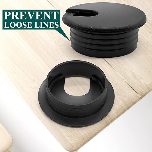 Litoexpe Black Desk Cord Grommets 1-3/4 Inch, Plastic Grommet Cable Hole Cover for Office Equipment, Computer Desk Wires - 2 Pieces