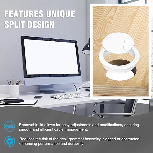 2-3/8" Spring Desk Grommet, JTemgle Plastic Cable Hole Cover Computer Table Cord Wire Organizer Caps Desktop Cord Management for Home Office TV Stands Tabletops - White, 10 Pcs