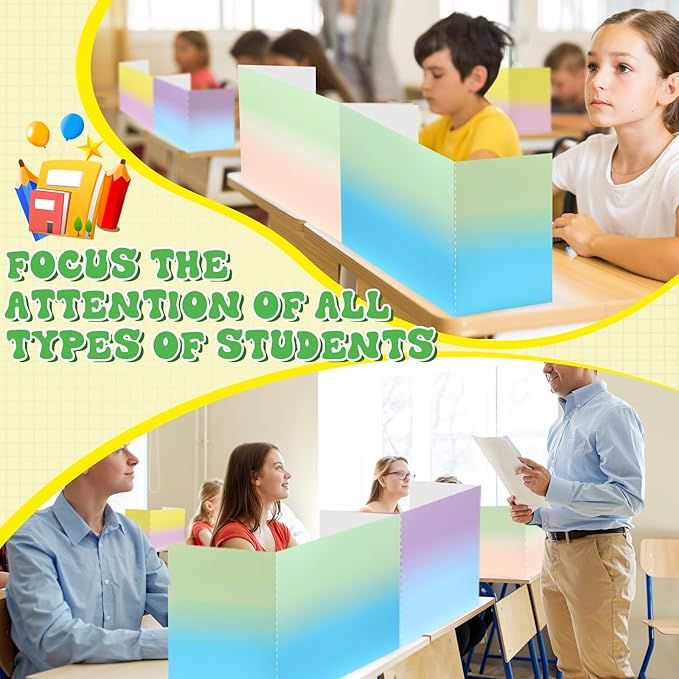 SATINIOR 24 Pcs Privacy Folders for Students, Desk Dividers for Classroom Testing, Student Privacy Boards Classroom Must Have, 12 Colors Study Panel for School Teacher Supplies(Macaron Style)