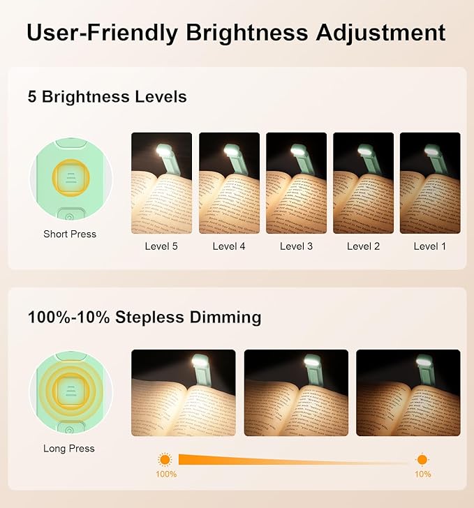 Gritin Book Light Rechargeable, Reading Light Lamp Clip on Book, Eye Caring 3 Colors, 5 Brightness & Stepless Dimming, Long Lasting up to 80hrs, Portable Mini Book Light for Book Lovers-Cyan