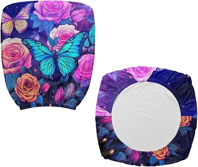 Butterfly Flower Office Chair Covers 2 Piece Stretchable Office Chair Seat Cover Soft Fit Universal Desk Rotating Chair,Computer Chair Washable Chair Cover Decorative for Women Men