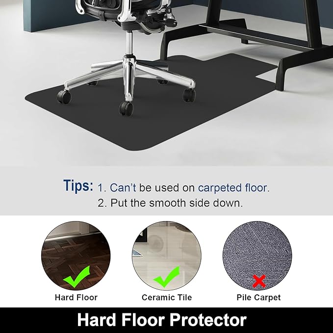 AiBOB Office Chair Mat for Hardwood Floor, 45 X 53 inches, Hard Floor Chair Mats Under Computer Desk, Easy Glide for Rolling Chairs, No Curling