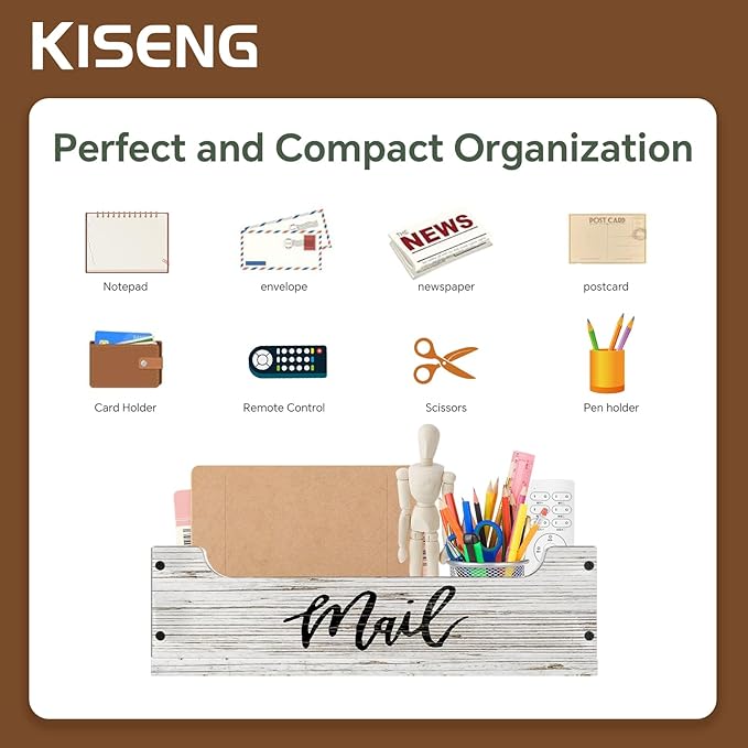 White Wooden Mail Organizer Countertop (Brown + White)