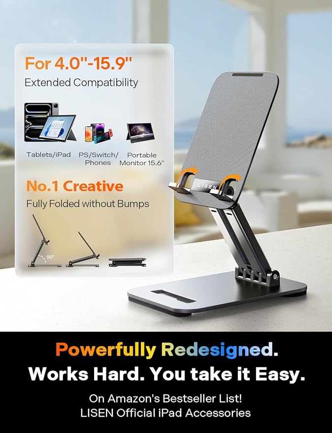LISEN for iPad Stand Tablet Holder for Desk, Office Desk Accessories for Men Women Moms Gifts Home Office Dorm Essentials Gadgets Portable Monitor Stand for Apple iPad mini Accessories Switch Kindle