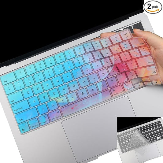 2 Pack Keyboard Cover Skin for 2026-2023 MacBook Air 13" 15" M5 M4 M3 M2, 2026-2021 MacBook Pro 14" 16" M5 M4 M3 M2 M1 Pro/Max, 14.2" 16.2" MacBook Pro /13.6" 15.3" MacBook Air, US, Stylish Colorful