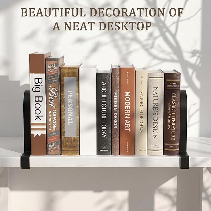 2 Pcs Metal Book Ends for Shelves Heavy Duty Clamp Book Organizer Black Metal Bookends Storage Holders with Non Skid Base for Home Office Supplies