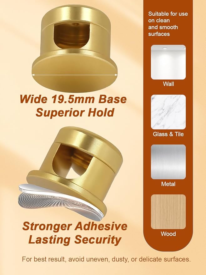 Wider Base Strong Adhesive Desk Cord Holder 3 Pack, Aluminum Gold Screw-top Cord Holder for Nightstand, Cable Holder Desk Organizer for Phone Charger, Cable Management Clips to Keep Cables Tidy