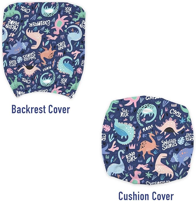 Ambesonne Dinosaur Office Chair Slipcover, Cartoonish Abstract Extinct Animals She-rex Dino Girl, Protective Stretch Decorative Fabric Cover, Standard Size, Dark Indigo Soft Blue Blush