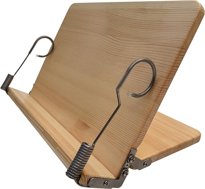 Book Stand, Cookbook Stand, (Solid Wood Construction with Anti-Cracking Design, Stainless Steel Hardware)