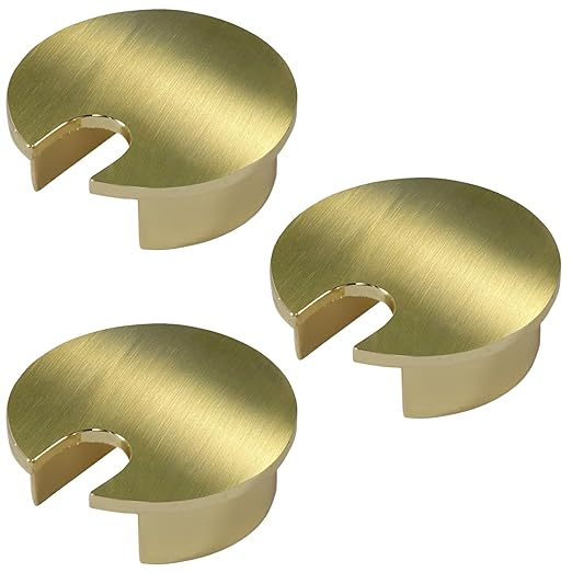 Electriduct 1.57" Metal Desk Grommet 40mm Cable Hole Cover Wire Cord Organizer | Brushed Brass (3 Pack)