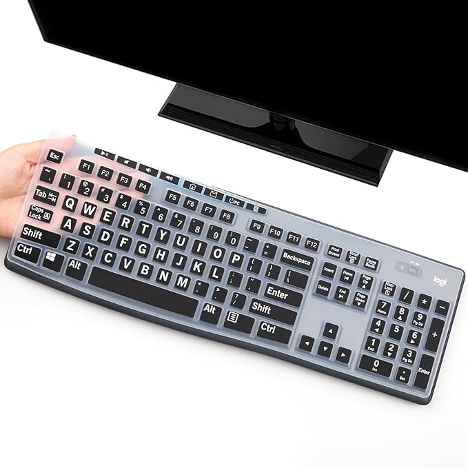 Keyboard Cover Skin Protector with Large Letters Fit Logitech MK295 MK275 MK270 Keyboard, Logitech K200 K260 K270 K275 K295 MK200 MK260 Ultra Thin Desktop PC Silicone Keyboard Cover