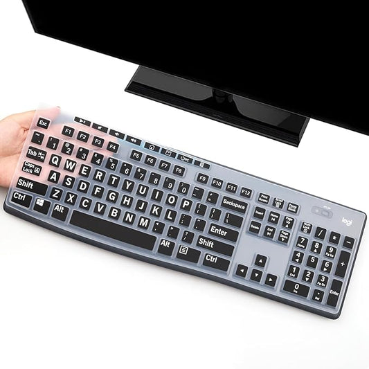 Keyboard Cover Skin Protector with Large Letters Fit Logitech MK295 MK275 MK270 Keyboard, Logitech K200 K260 K270 K275 K295 MK200 MK260 Ultra Thin Desktop PC Silicone Keyboard Cover